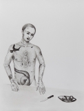Schöner Mann, Pinselzeichnung, Tusche auf Papier, 67 x 52 cm, 2012