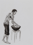 Ohne Titel, Pinselzeichnung, Tusche auf Papier, 20 x 15 cm, 2011