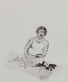 Sprzedawca noży, rysunek pędzlem, tusz na papierze, 19 x 16 cm, 2010