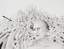 Knochenvekäufer, Pinselzeichnung, Tusche auf Papier, 47 x 62 cm, 2014