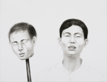 Brüder, Pinselzeichnung, Tusche auf Papier, 47 x 62 cm, 2018